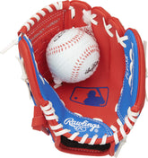 Rawlings guante frontal rojo y azul mostrando diseño y fácil manejo