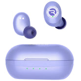 Raycon auriculares frontal en color púrpura mostrando diseño y puerto de carga