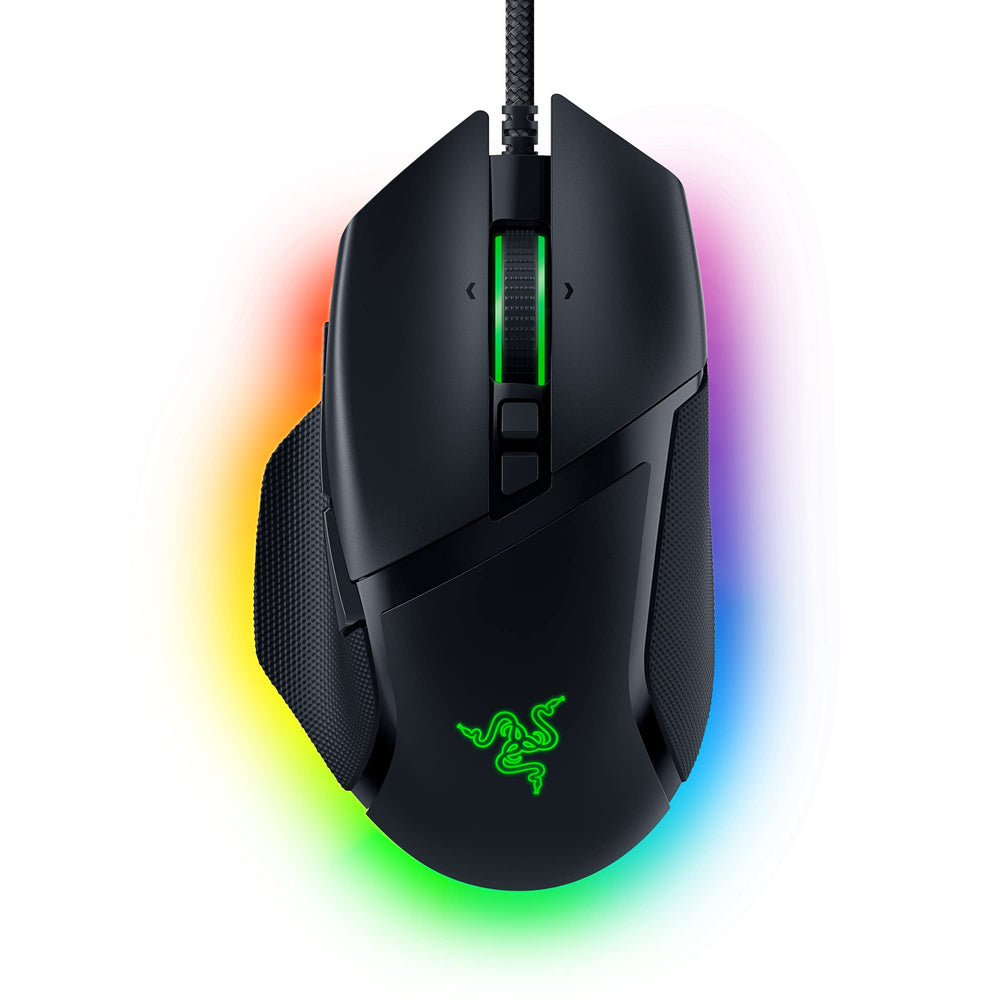Razer Basilisk V3 frontal mostrando forma ergonómica y control cómodo