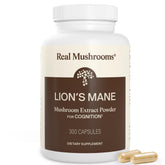 Real Mushrooms frasco frontal mostrando 300 cápsulas y etiqueta clara
