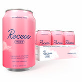 Recess lata pack de 12 fresa rosa frontal, presentación clara y elegante