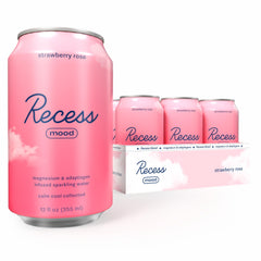 Recess lata pack de 12 fresa rosa frontal, presentación clara y elegante