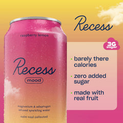 Recess lata con detalle del cierre y diseño del envase mostrando calidad premium