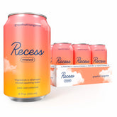 Recess pack frontal pomelo mandarina mostrando 12 latas, perfecta para abastecerse