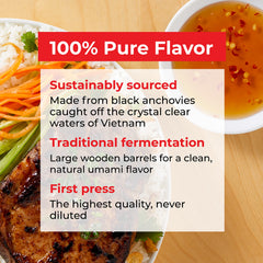 Red Boat etiqueta en primer plano que destaca ingredientes simples y naturales