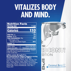Detalle de etiqueta Red Bull Coconut Berry resaltando ingredientes clave