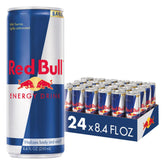 Red Bull lata frente mostrando logo y diseño, ideal para energía rápida