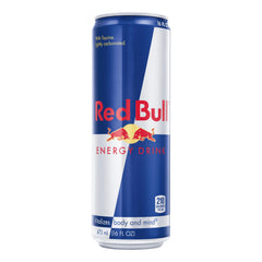Red Bull lata frontal 16 fl oz mostrando tamaño y diseño, útil para elegir bebida