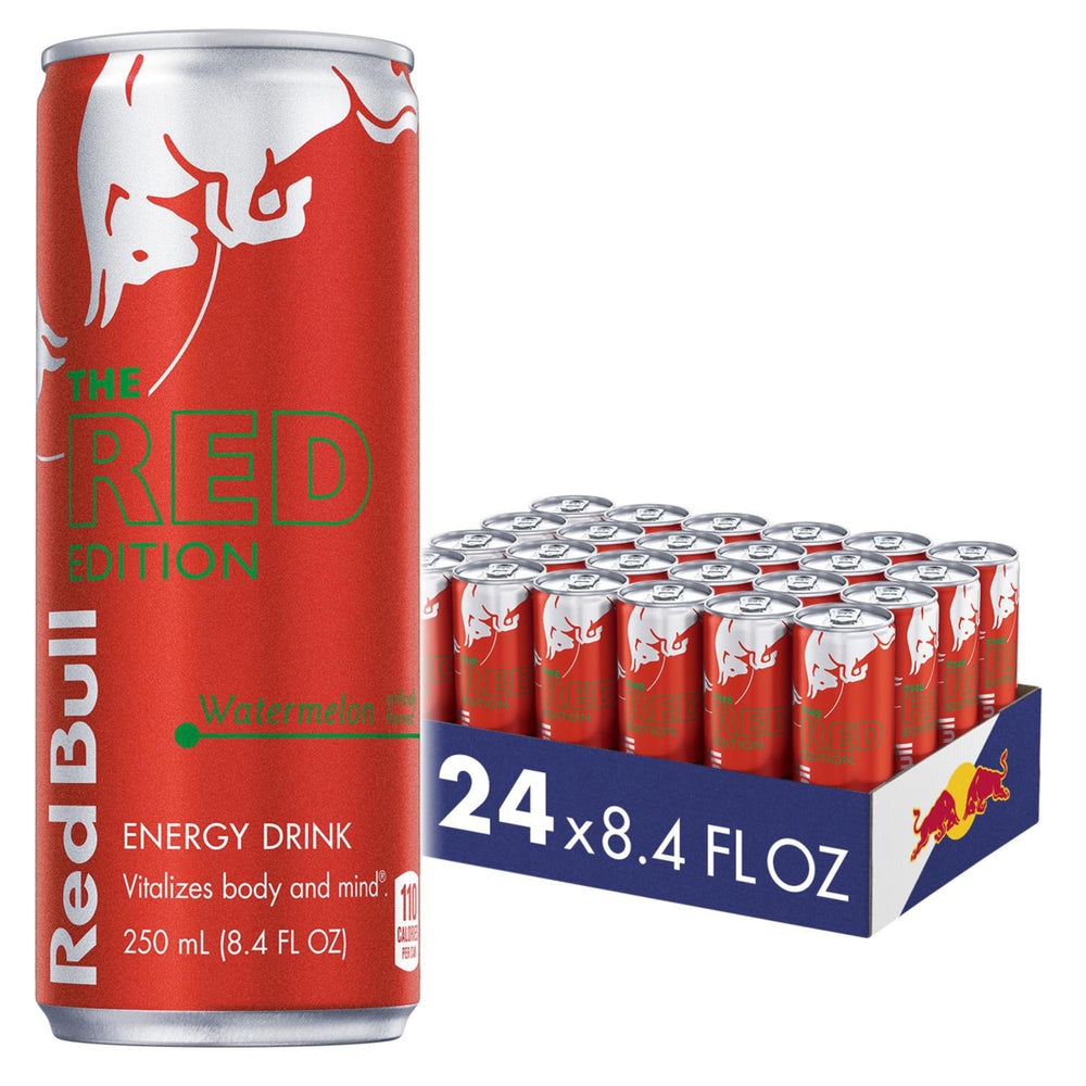 Red Bull Red Edition sandía frontal mostrando diseño y refresco
