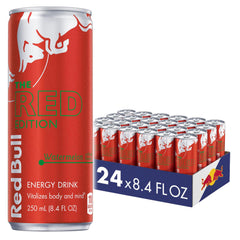 Red Bull Red Edition sandía frontal mostrando diseño y refresco