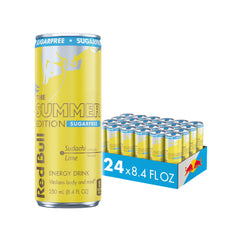 Red Bull lata frontal Sudachi Lime mostrando diseño veraniego y energía