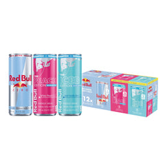 Red Bull presentacion frontal del paquete mostrando las tres ediciones y conveniencia