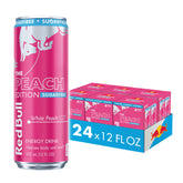 Red Bull White Peach lata frontal mostrando diseño y sabor melocotón