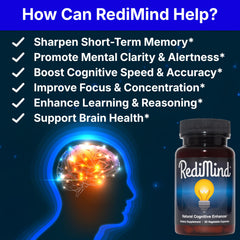 Persona tomando cápsula RediMind para concentración diaria