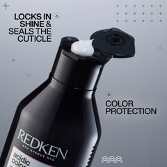 Redken vista lateral del envase mostrando instrucciones y acabado premium
