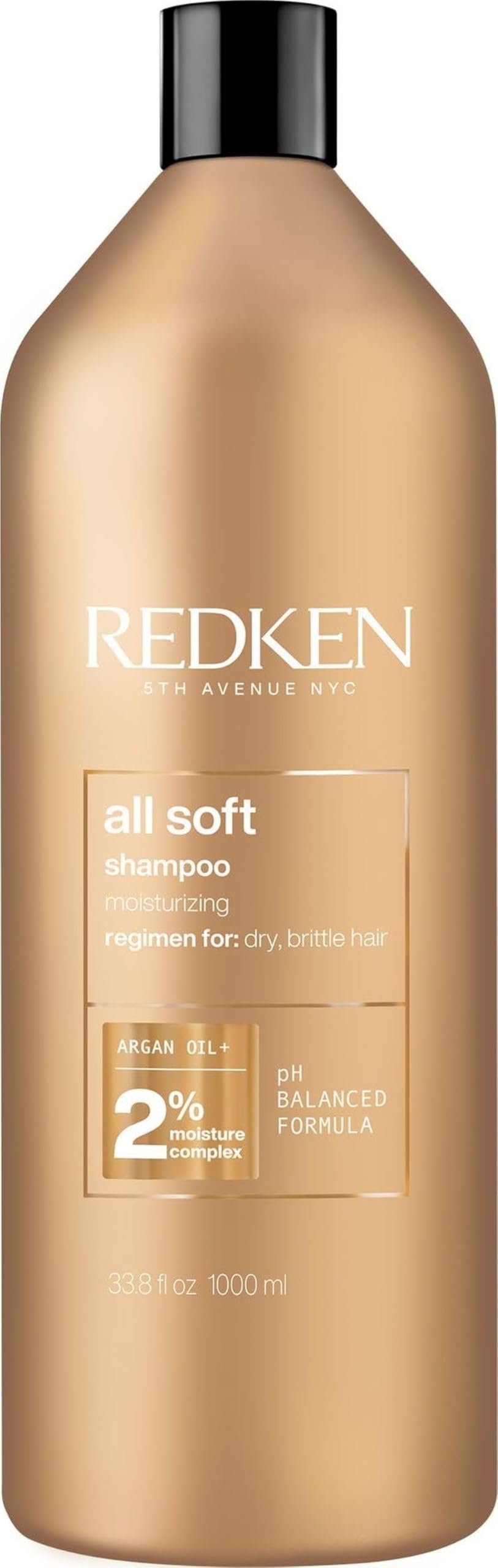 Redken botella frontal mostrando diseño profesional y beneficio hidratante