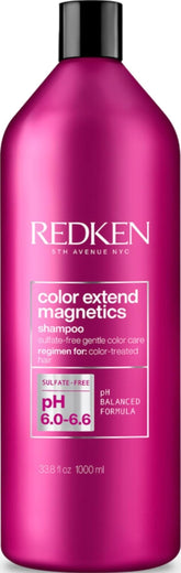 Redken botella frontal mostrando diseño y tamaño, protege el color