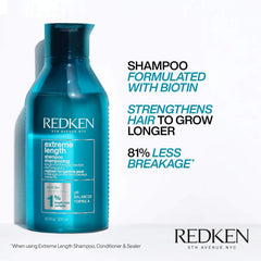 Redken botella 33.8 oz junto a regla para comparar tamaño y duración