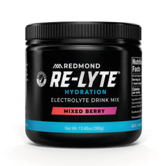 REDMOND envase frontal Re-Lyte Mixed Berry mostrando marca y sabor para hidratación limpia