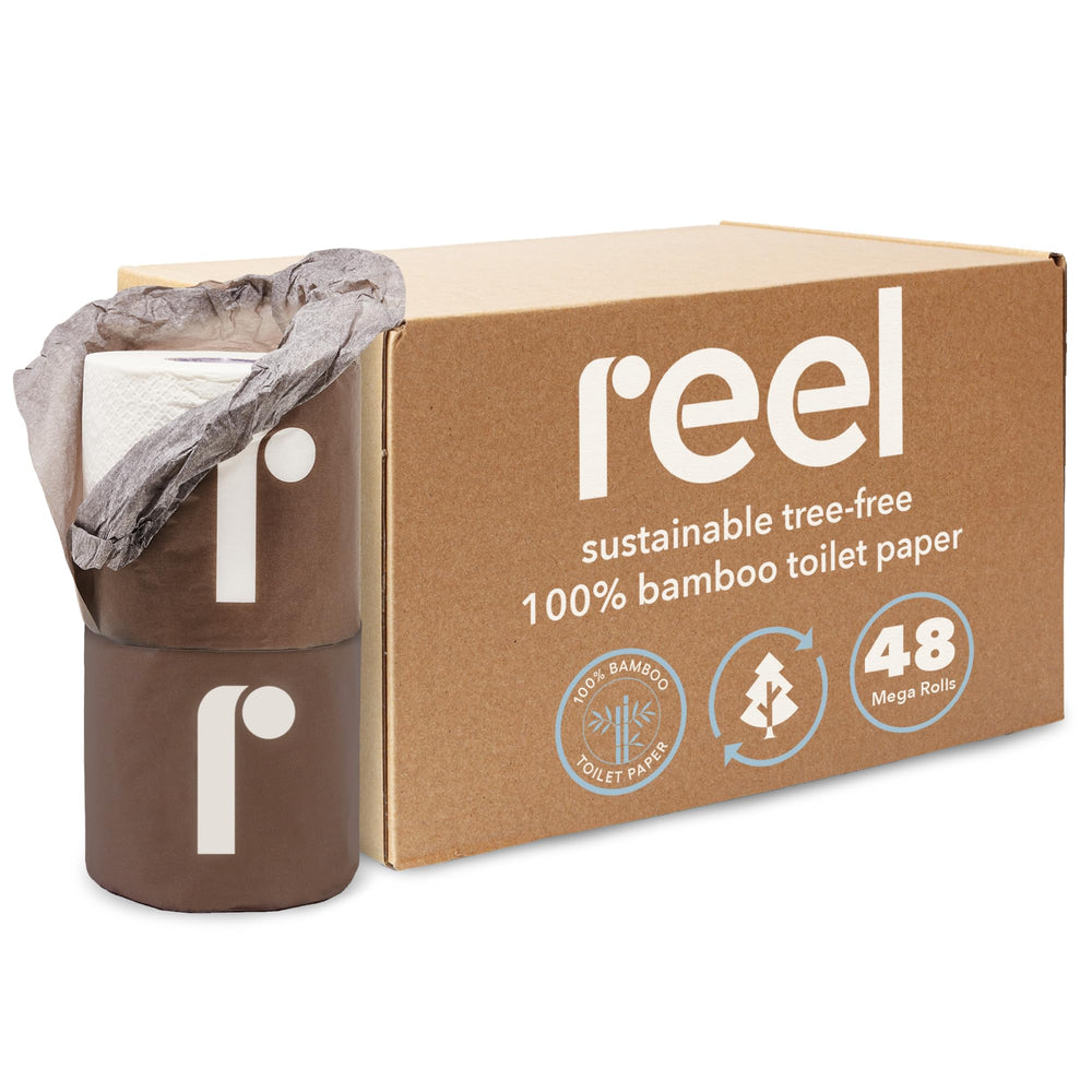 Reel paquete frontal 48 rollos mostrando ahorro y sostenibilidad
