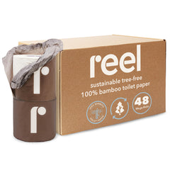 Reel paquete frontal 48 rollos mostrando ahorro y sostenibilidad