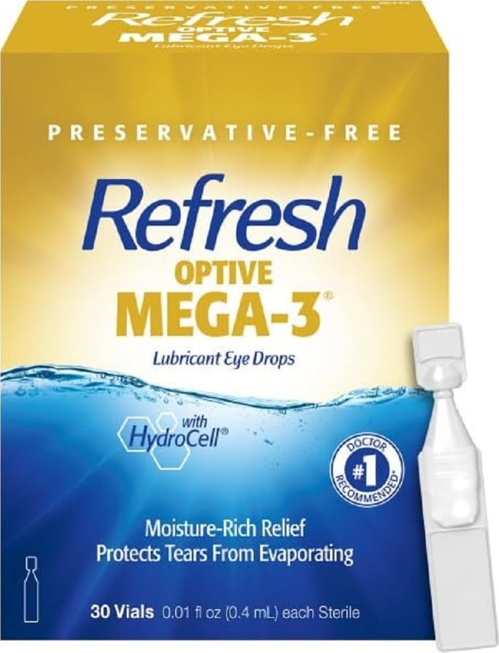 Refresh envase frontal mostrando 30 viales monodosis para alivio prolongado