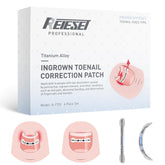 Reieset parche de titanio frontal mostrando su forma y resistencia para corregir uñas