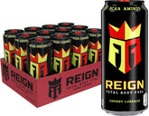 Reign Cherry Limeade frontal mostrando lata y marca, energía inmediata