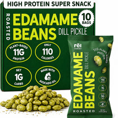 Rel Snacks empaque frontal mostrando 10 sobres, práctico y alto en proteína