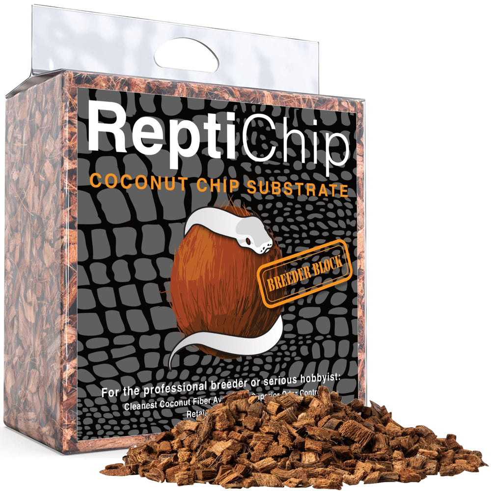 ReptiChip empaque frontal mostrando el bloque comprimido y beneficios ecológicos