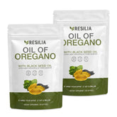 Resilia Oil Of Oregano vista frontal del empaque mostrando la marca y ventajas