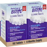 Retainer Brite caja frontal mostrando marca y cantidad, limpieza confiable