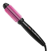 REVLON cepillo térmico frontal mostrando diseño negro y rosa, volumen rápido