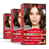 Revlon empaque frontal del kit mostrando tono marrón medio y beneficios