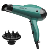 Revlon secador frontal mostrando diseño verde y potencia para secado rápido