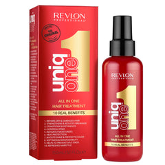 REVLON PROFESSIONAL envase frontal del UniqOne mostrando diseño nuevo y beneficio multifunción