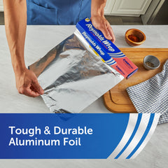 Reynolds Wrap lining a baking sheet for quick cleanup