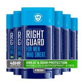 Right Guard pack frontal mostrando seis sticks y beneficio de protección prolongada