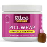 Riley's frente del envase mostrando sabor queso y tocino y facilidad de uso