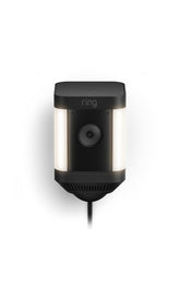 Ring Spotlight Cam Plus vista frontal mostrando lente y diseño, seguridad clara