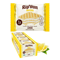 Rip Van Wafels frente del empaque limón mostrando 16 unidades y conveniencia
