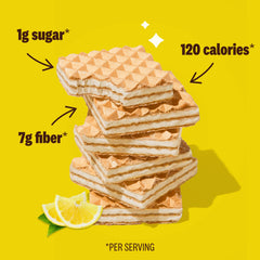 Rip Van Wafels waffer abierto mostrando capas y relleno de sabor limón real