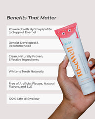 RiseWell textura de pasta dental cerca que evidencia consistencia suave