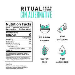 Ritual Zero-Proof etiqueta visible con información de ingredientes naturales