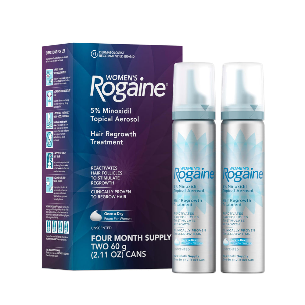 Rogaine frasco frontal mostrando diseño y tamaño para 4 meses