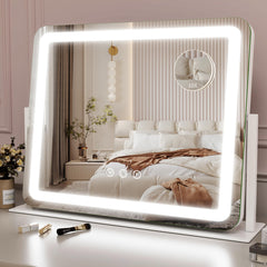 ROLOVE espejo frontal iluminado mostrando rostro completo y ajuste de luz