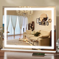 ROLOVE vista frontal del espejo 23x18 con iluminación balanceada para maquillaje