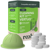 Roobi frente del kit compatible Vertuo mostrando contenido y beneficio limpieza anual