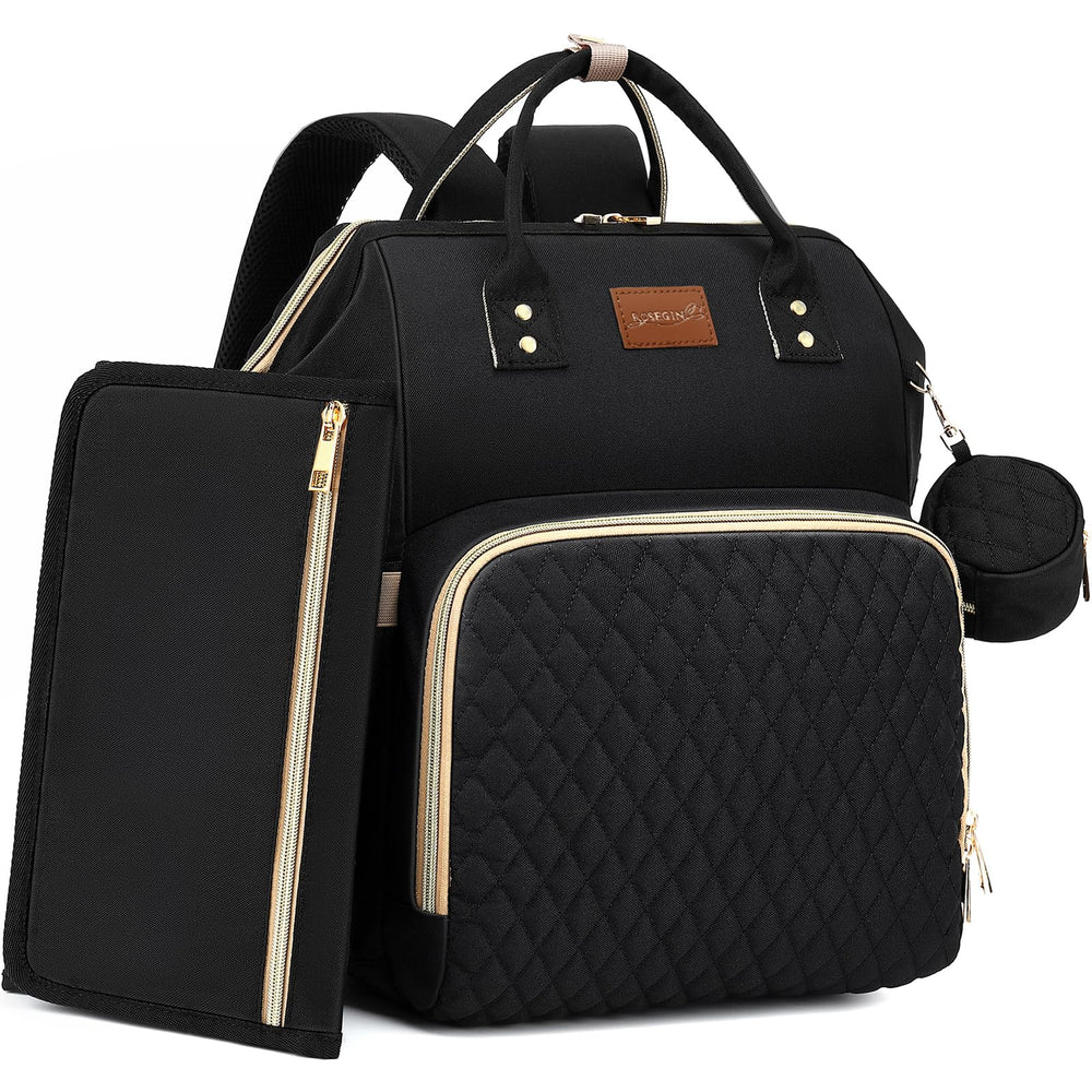 Mochila ROSEGIN vista frontal, gran capacidad y estilo negro práctico