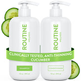 Routine Wellness envases frontales con aroma pepino mostrando aspecto claro y fresco